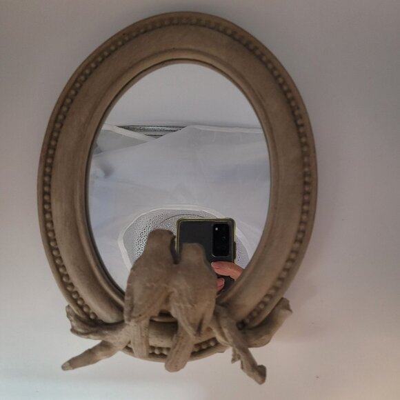 Other - Raz Imports Distressed Birds Oval Resin Mirror Standing 8.5'' Gray New